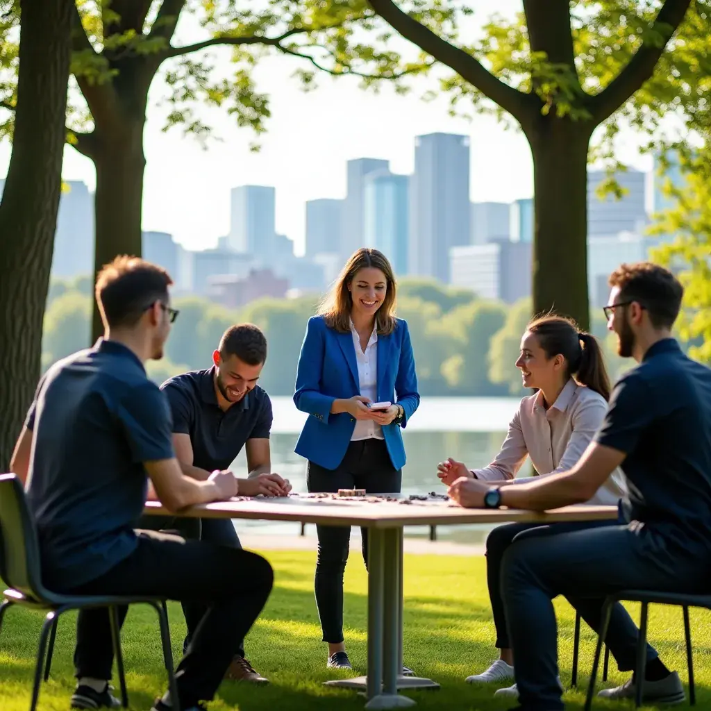 Teammitglieder analysieren Leistungskennzahlen auf einem Bildschirm